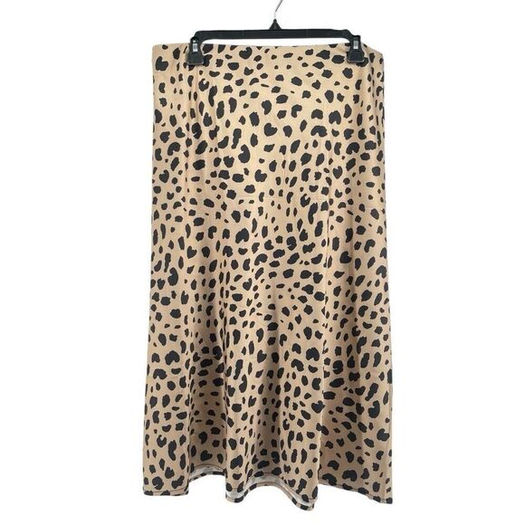 Women’s Cheetah Print Satin Pull-On Midi Skirt XL Tan Black - Picture 3 of 9